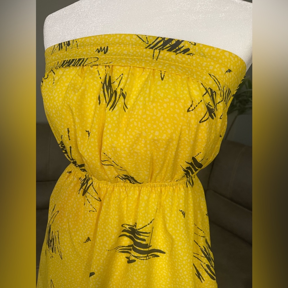 MiMi Chica Yellow & Grey Patterned Strapless Sun Dress S Spring Summern Beach - Picture 3 of 10